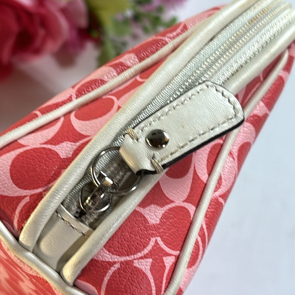 Coach Coated Canvas Pink Red Cosmetics Pouch 9” Coach coated Canvas Travel - Picture 7 of 16